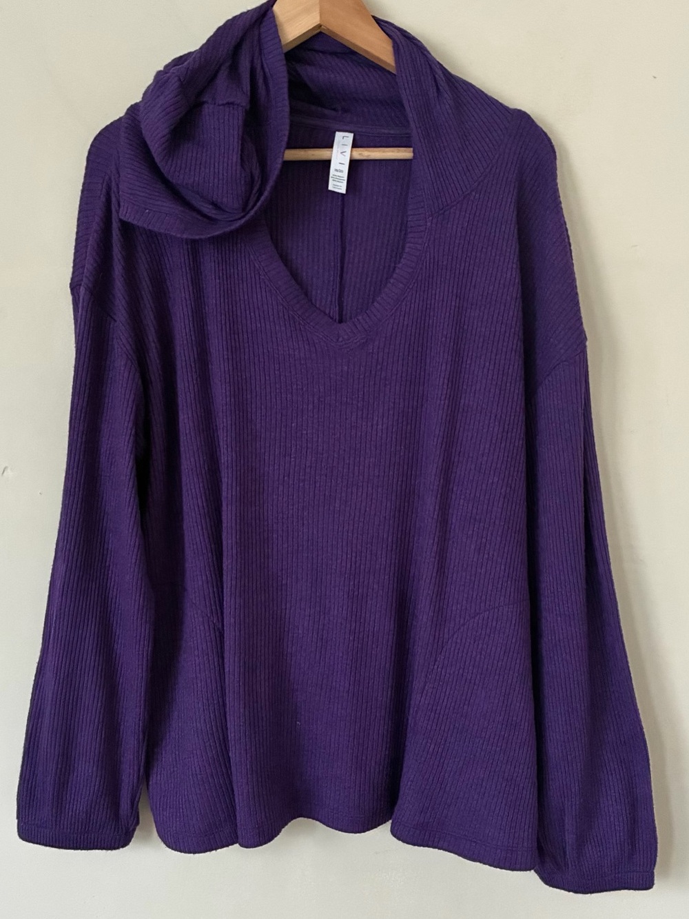 Livi Lane Bryant Purple Ribbed Hooded V-Neck Top Plus Size 18/20 Activewear